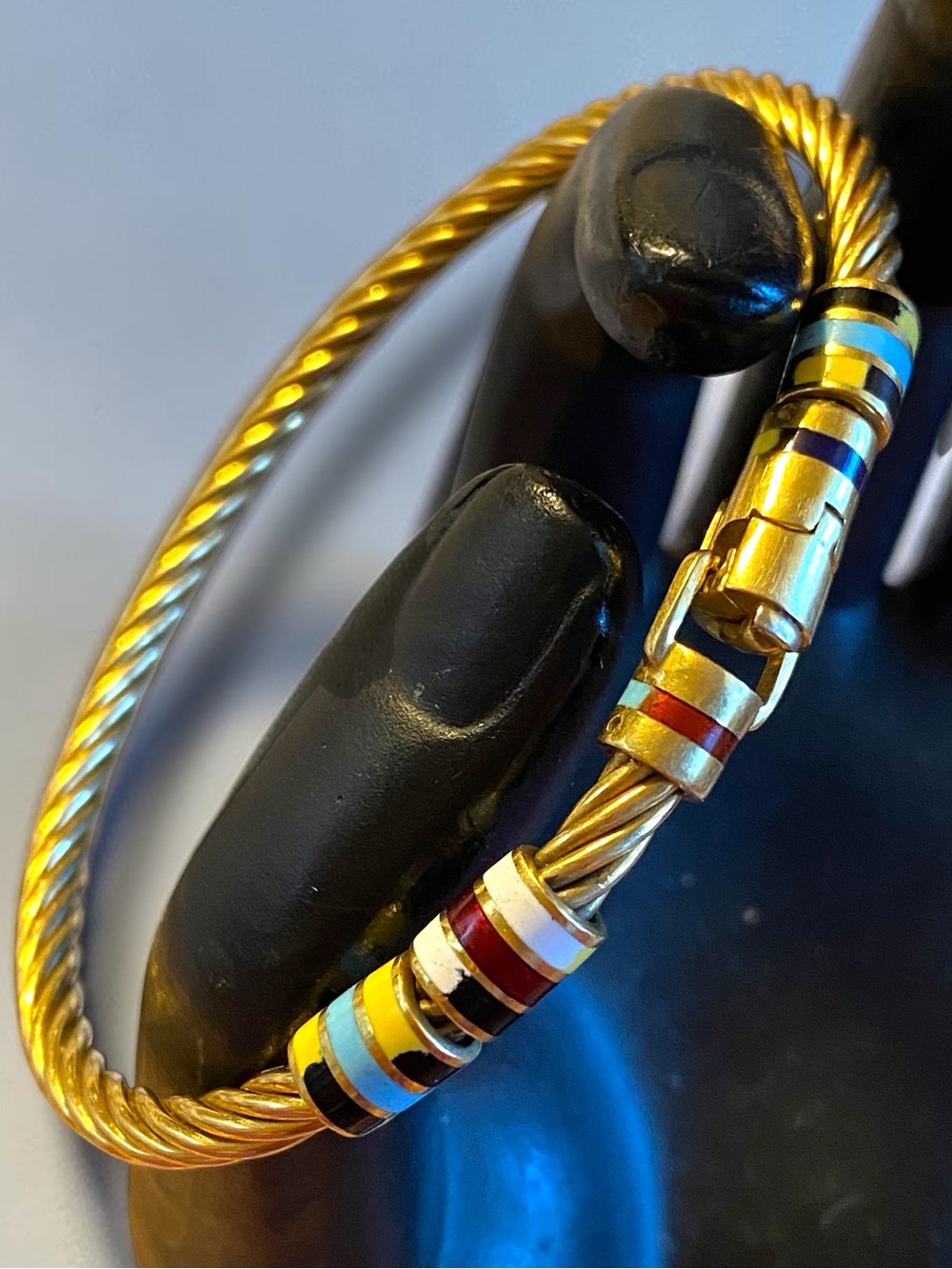 Vintage SOLID 18K Gold 750 GIOVEPLUVIO SAIL Cable Bangle ENAMEL Bead Bracelet!